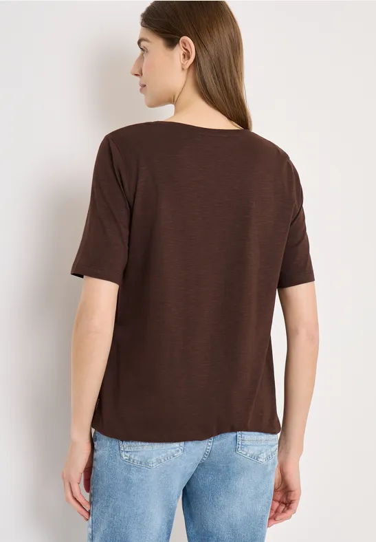 Kurzarm T-Shirt im Tunika-Look macchiato brown