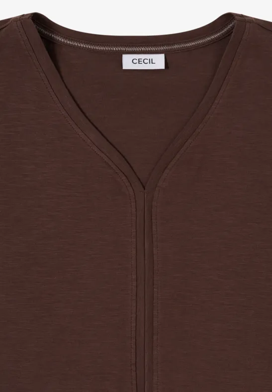 Kurzarm T-Shirt im Tunika-Look macchiato brown