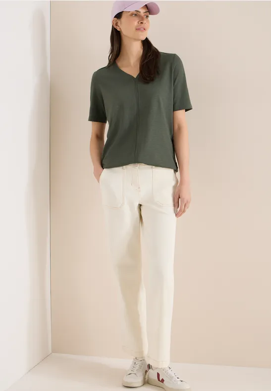 Kurzarm T-Shirt im Tunika-Look khaki