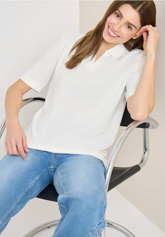 Kurzarm Poloshirt aus Piqué Ware vanilla white