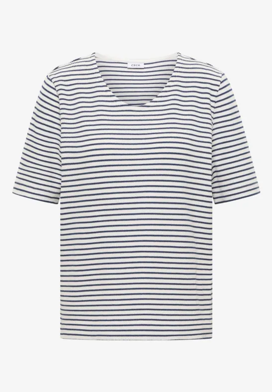 T-Shirt mit gerundetem V-Ausschnitt sporty denim blue