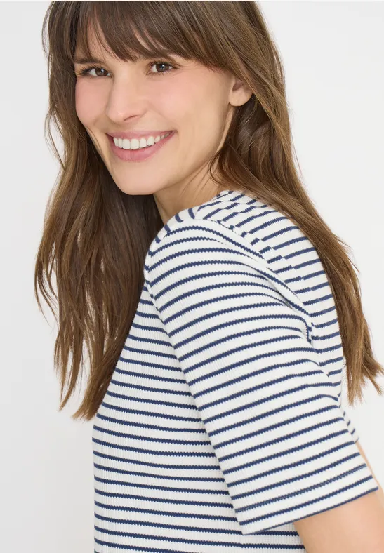 T-Shirt mit gerundetem V-Ausschnitt sporty denim blue