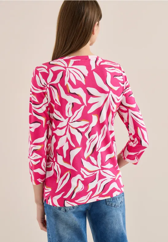 Shirt mit Split Neck und Print beetroot pink
