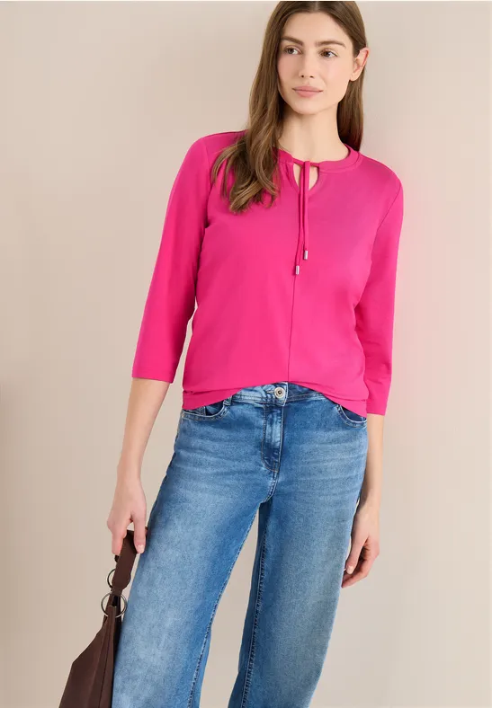 3/4-Arm Shirt mit Split Neck beetroot pink