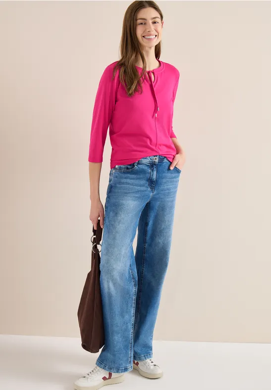 3/4-Arm Shirt mit Split Neck beetroot pink