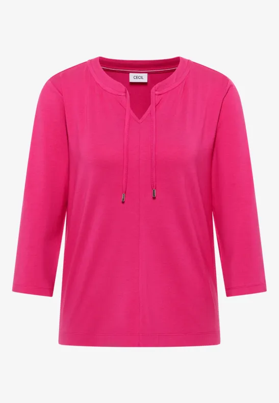 3/4-Arm Shirt mit Split Neck beetroot pink