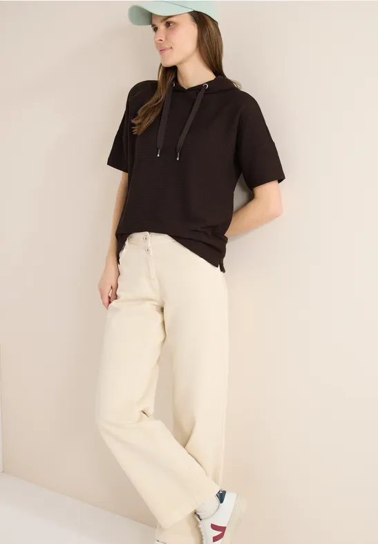 T-Shirt mit Kapuze und Struktur macchiato brown