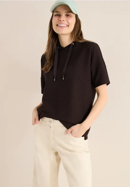 T-Shirt mit Kapuze und Struktur macchiato brown