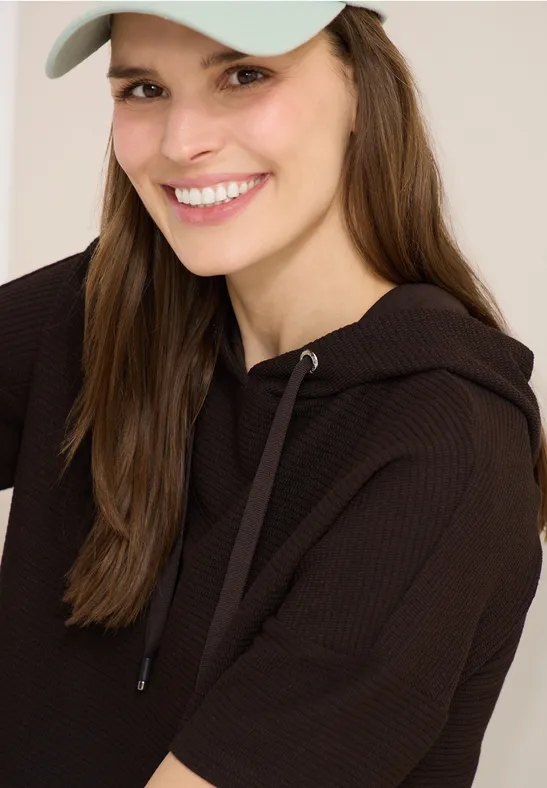 T-Shirt mit Kapuze und Struktur macchiato brown