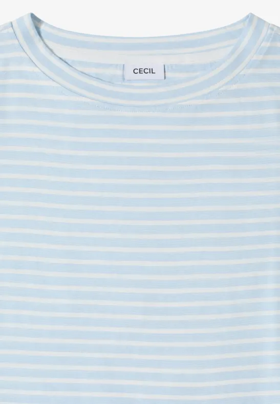 Hellblau-weiß gestreiftes Kurzarmshirt mit rundem Halsausschnitt