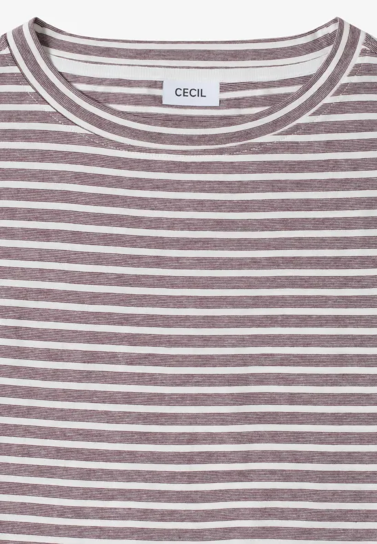 Gestreiftes Shirt in Altrosa und Weiß mit Rundhalsausschnitt und 'CECIL'-Logo.