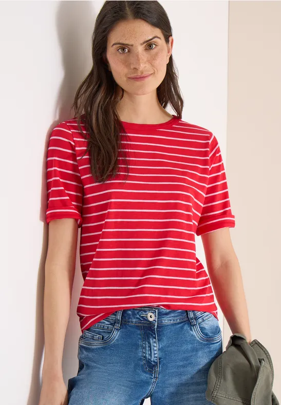 T-Shirt mit Boatneck und Streifen glazed apple red