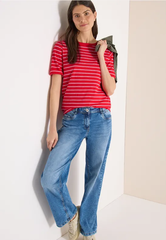 T-Shirt mit Boatneck und Streifen glazed apple red