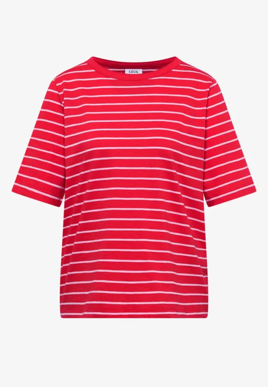 T-Shirt mit Boatneck und Streifen glazed apple red