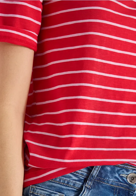 T-Shirt mit Boatneck und Streifen glazed apple red