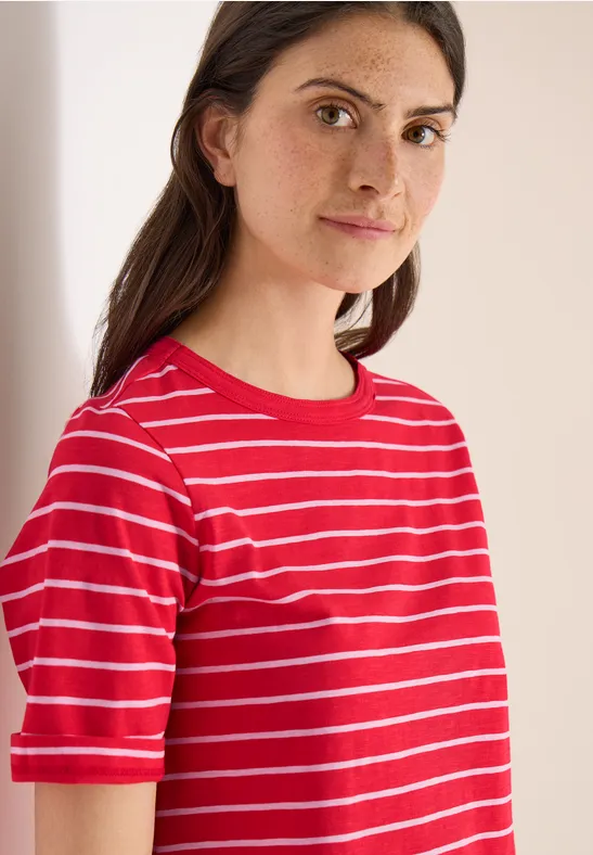 T-Shirt mit Boatneck und Streifen glazed apple red