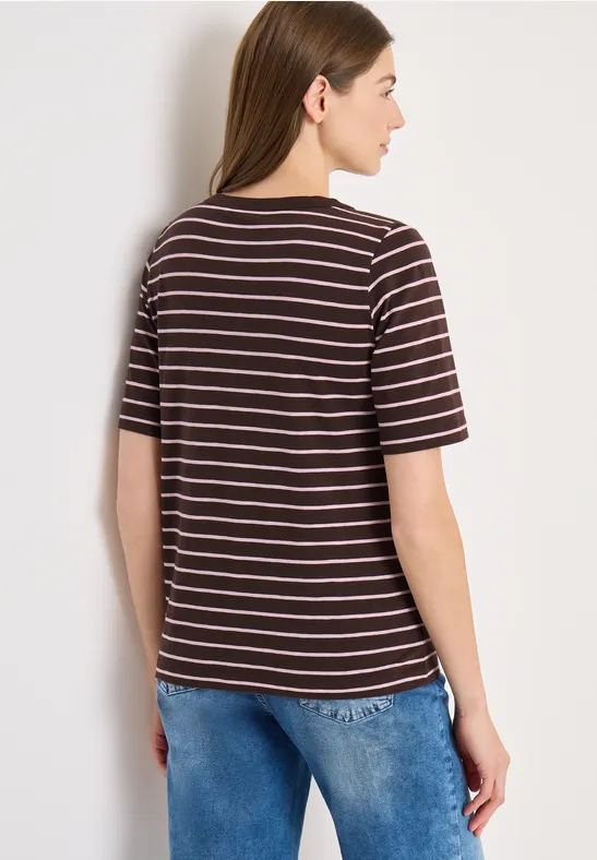 T-Shirt mit Boatneck und Streifen macchiato brown