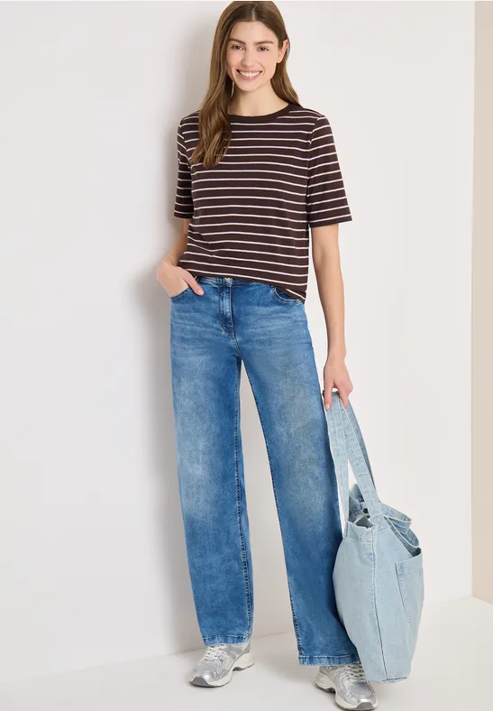 T-Shirt mit Boatneck und Streifen macchiato brown