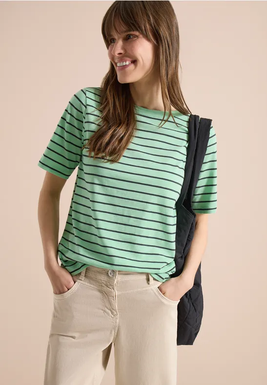 T-Shirt mit Boatneck und Streifen juicy lime