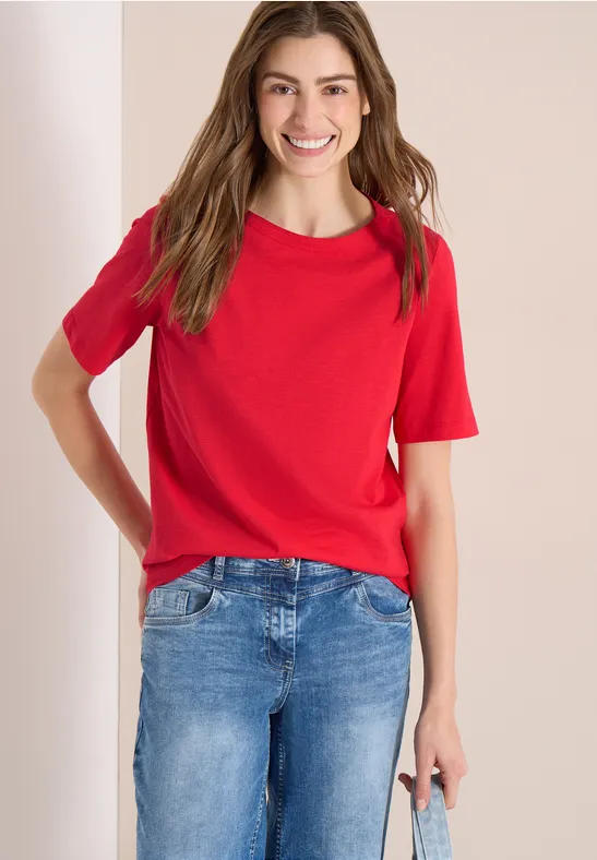 Kurzarm T-Shirt aus reiner Baumwolle glazed apple red