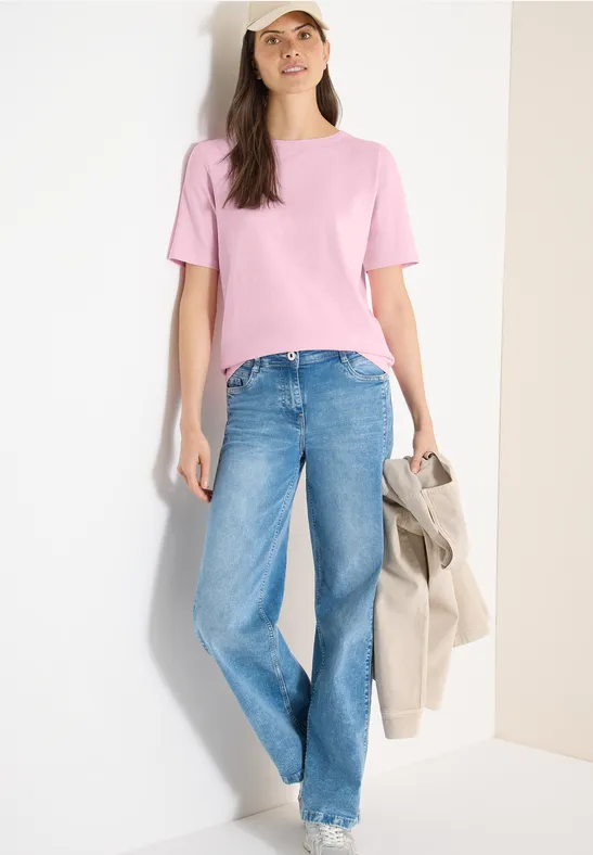 Kurzarm T-Shirt aus reiner Baumwolle light blush rose