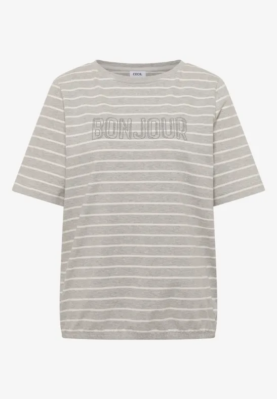 T-Shirt mit Schmuckstein Wording milky grey melange