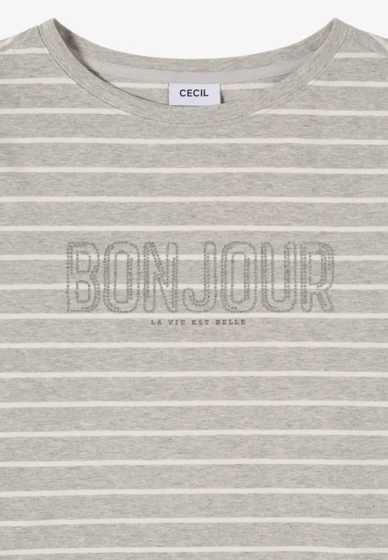 T-Shirt mit Schmuckstein Wording milky grey melange