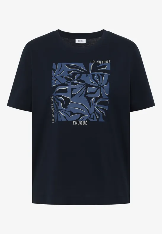 T-Shirt mit Rundhals und Frontprint universal blue