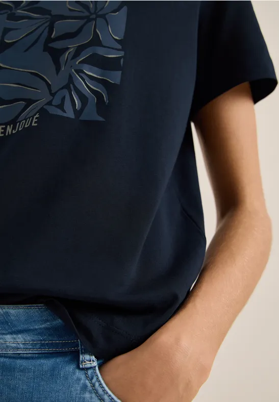 T-Shirt mit Rundhals und Frontprint universal blue