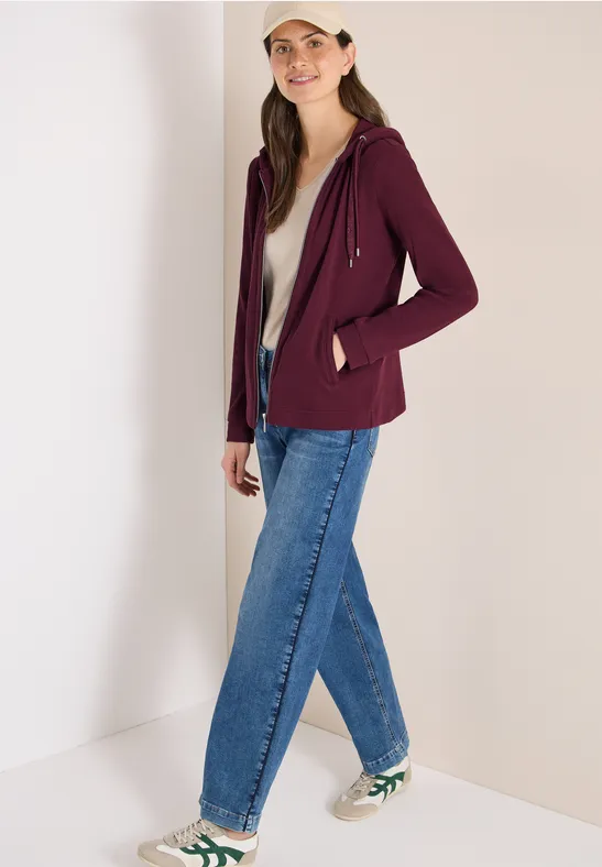 Langarm Jacke mit Kapuze und Taschen sweet grape red