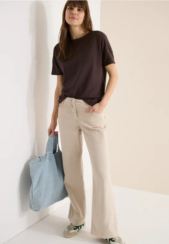 Kurzarm T-Shirt mit Schulterdetail macchiato brown