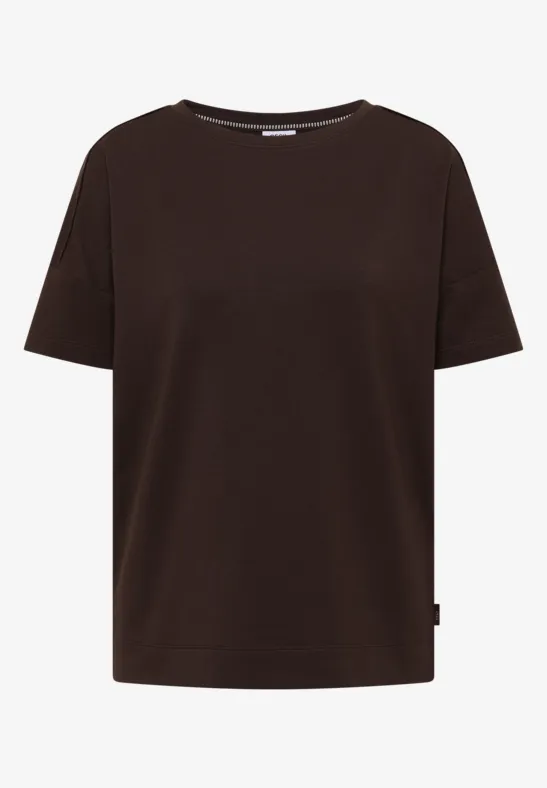 Kurzarm T-Shirt mit Schulterdetail macchiato brown
