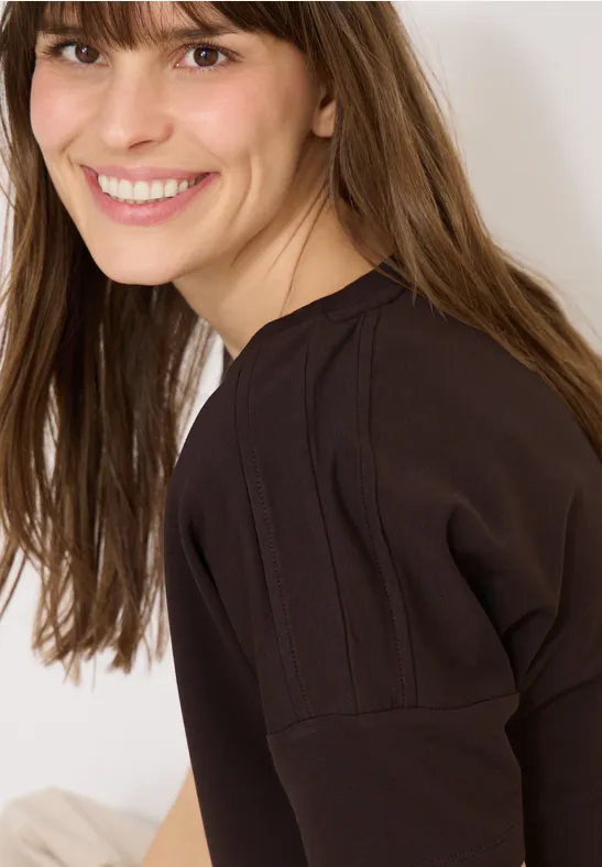 Kurzarm T-Shirt mit Schulterdetail macchiato brown