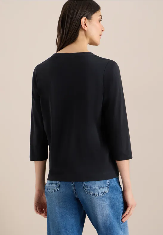 3/4-Arm Shirt mit Split Neck Black