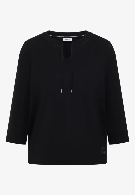 3/4-Arm Shirt mit Split Neck Black