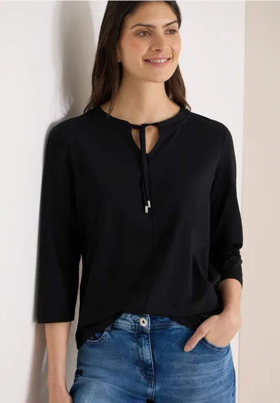 3/4-Arm Shirt mit Split Neck Black