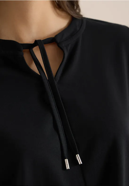 3/4-Arm Shirt mit Split Neck Black