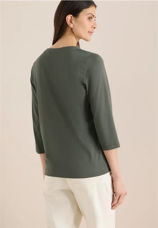 3/4-Arm Shirt mit Split Neck khaki