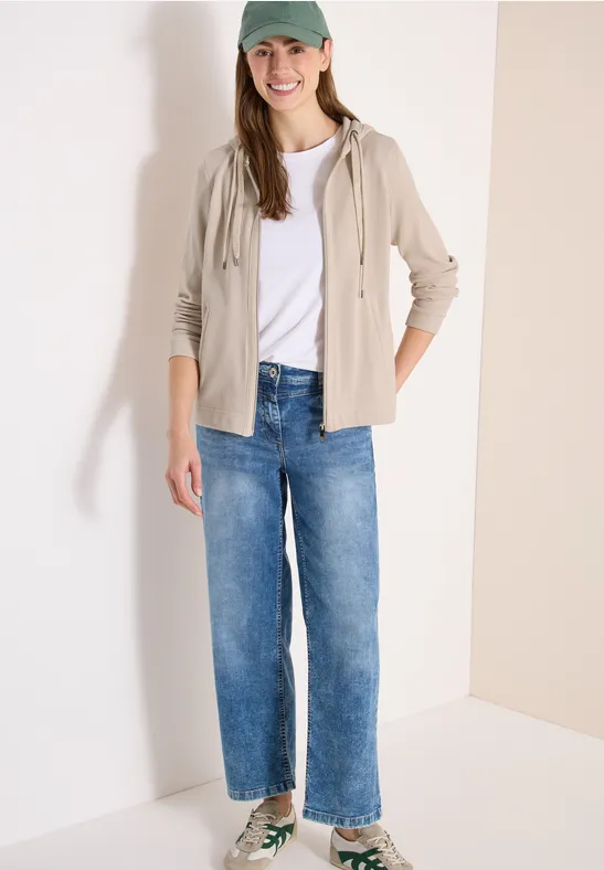 Langarm Jacke mit Kapuze und Taschen pearl beige