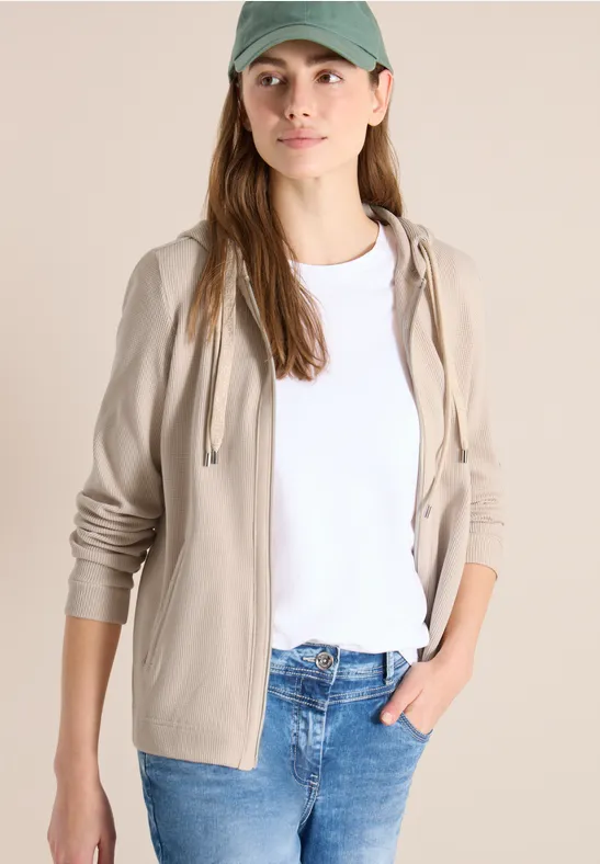 Langarm Jacke mit Kapuze und Taschen pearl beige