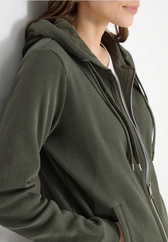 Langarm Jacke mit Kapuze und Taschen khaki