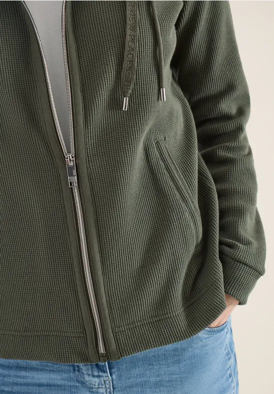 Langarm Jacke mit Kapuze und Taschen khaki