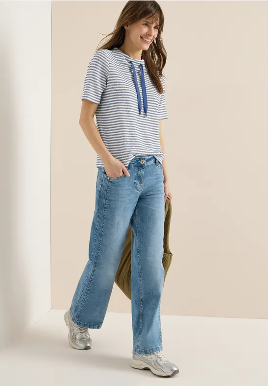 Shirt mit Funnel Neck und Struktur sporty denim blue