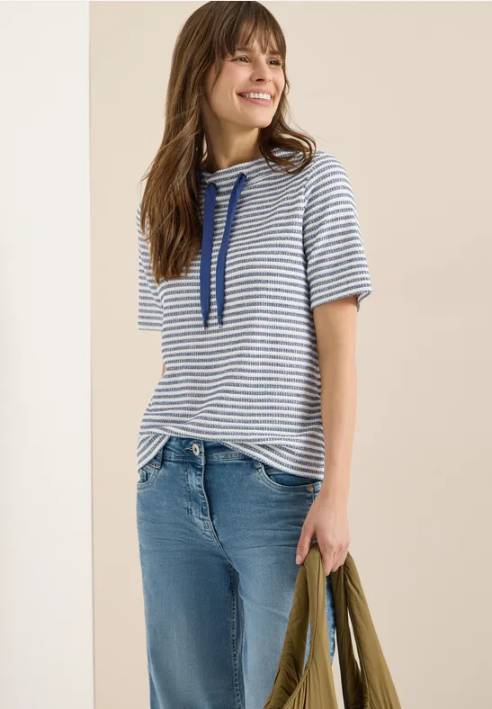 Shirt mit Funnel Neck und Struktur sporty denim blue