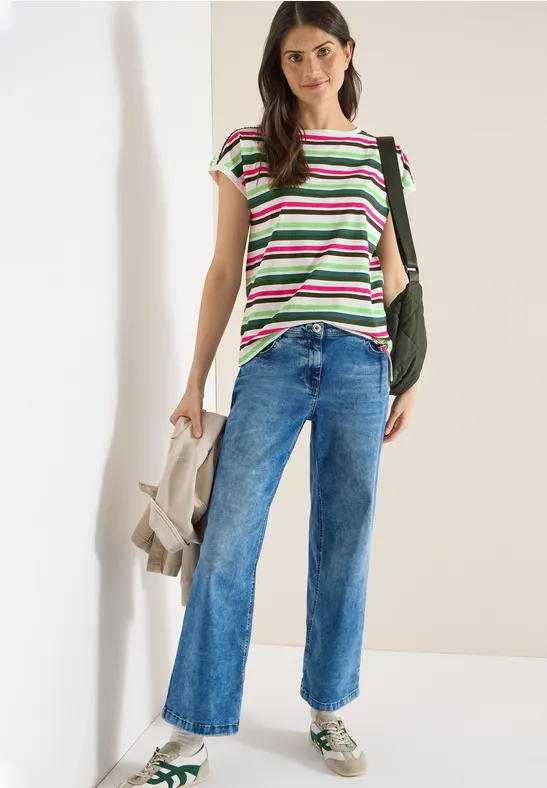 T-Shirt mit Rundhals und Raffung khaki