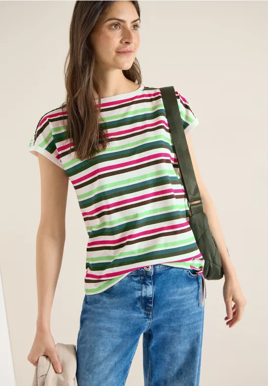 T-Shirt mit Rundhals und Raffung khaki