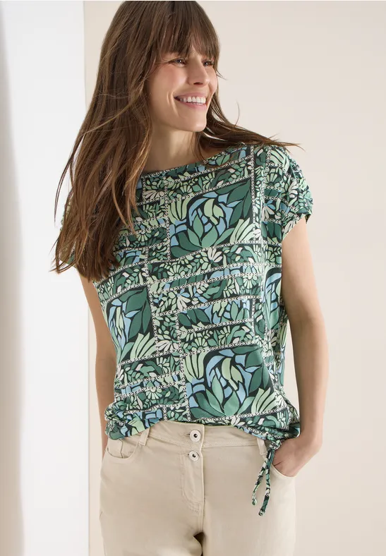 Kurzarm Shirt mit Patchwork-Print raw khaki