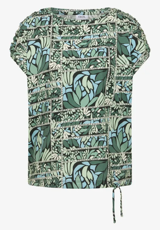 Kurzarm Shirt mit Patchwork-Print raw khaki