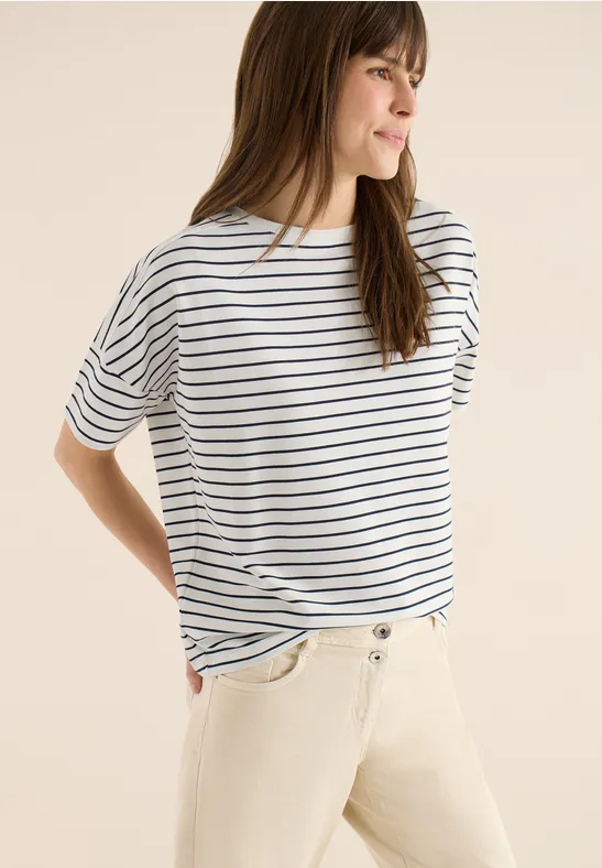 T-Shirt mit Boatneck und Streifen universal blue