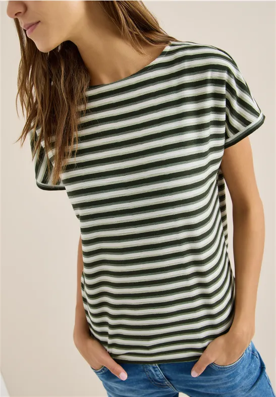 T-Shirt mit Streifen und Struktur raw khaki